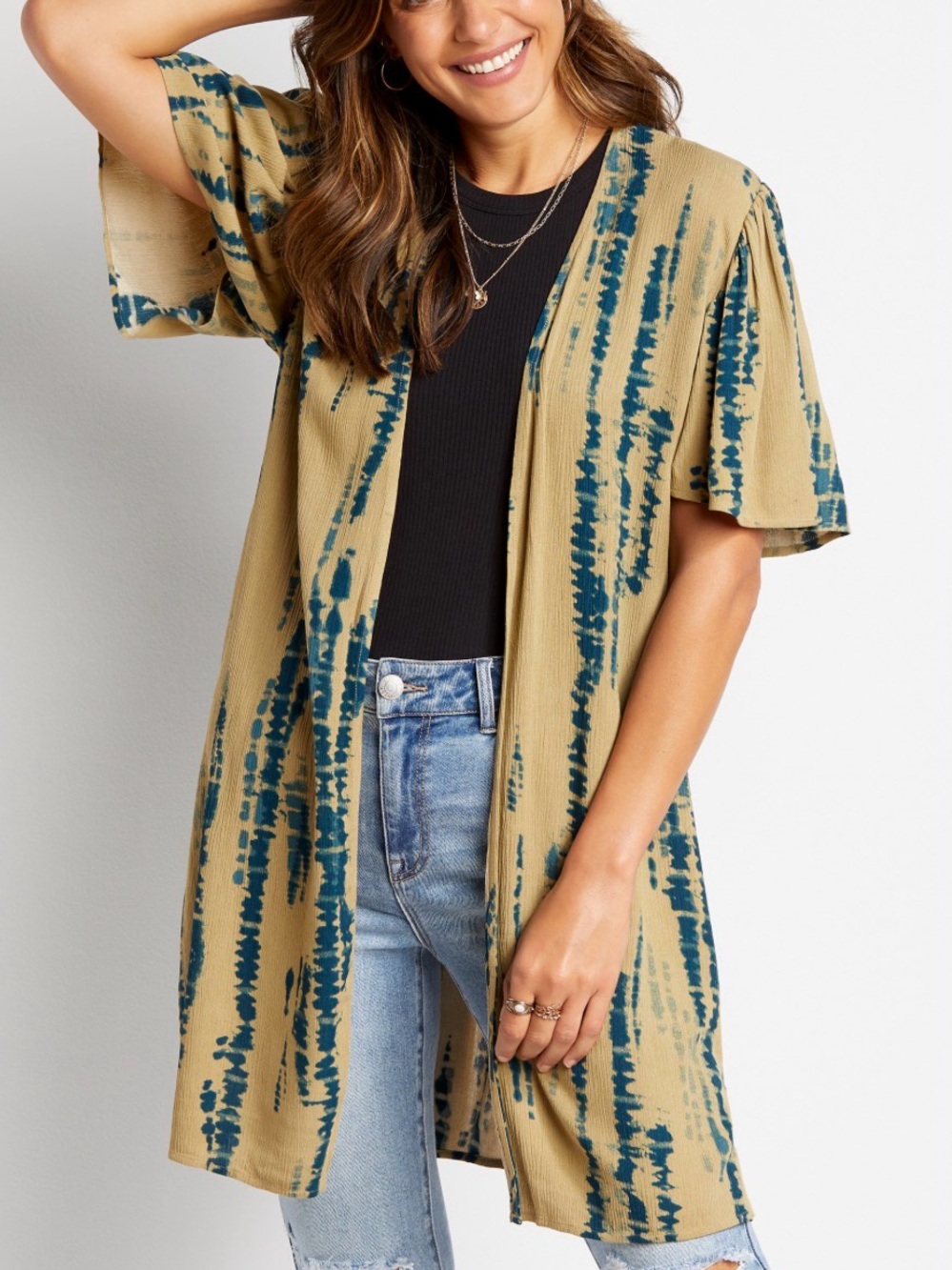 Maurice’s Boho Tie Dye Kimono Duster Cardigan Short Sleeve Long Cover Up M
